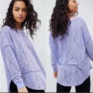 Free People Lavender Lace Long Sleeve Top